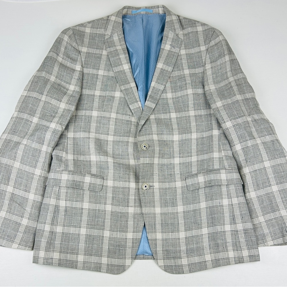 Sand Copenhagen Plaid Blazer Men 40R Jacket Gray Check Single Breasted Linen
